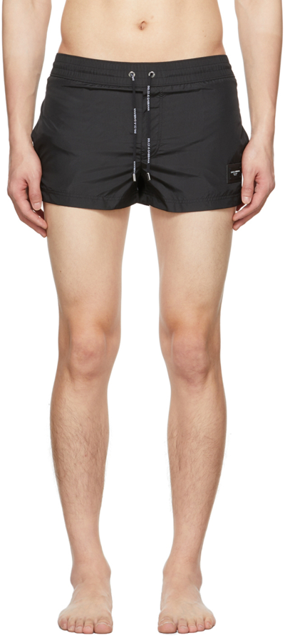 Shop Dolce & Gabbana Black Patch Swim Shorts In N0000 Nero