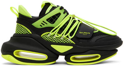 Shop Balmain Black & Green B-bold Low-top Sneakers In Eaq Noir/jaune Fluo