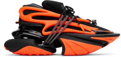 Shop Balmain Black & Orange Unicorn Low-top Sneakers In Eba Noir/orange Fluo