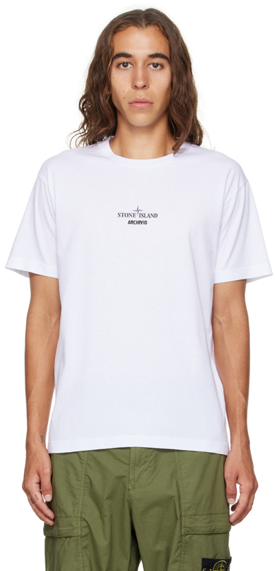 Shop Stone Island White Archivio Print T-shirt In V0001 White