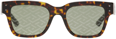 Shop Versace Tortoiseshell Monogram Sunglasses In Havana
