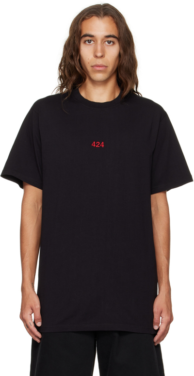 Shop 424 Black Embroidered T-shirt In 99 Black