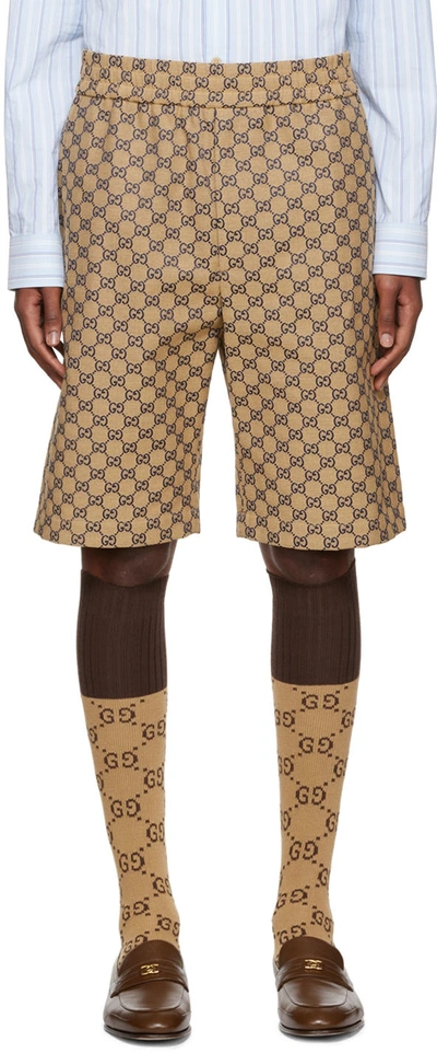 Shop Gucci Beige Gg Jacquard Shorts In 9078 Paste/blue