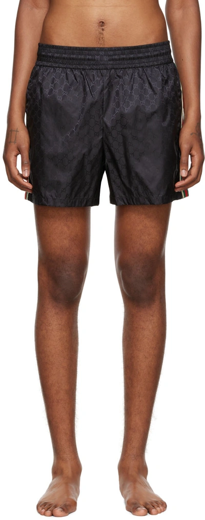 Shop Gucci Black Jacquard Gg Swim Shorts In 1000 Black