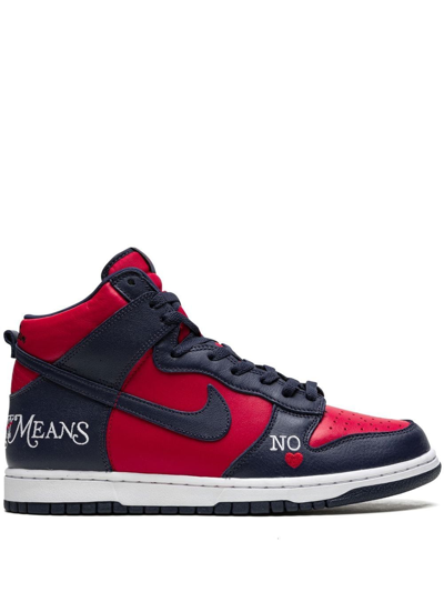 Shop Nike X Supreme Sb Dunk High "by Any Means Navy/red" Sneakers In Blue