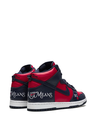 Shop Nike X Supreme Sb Dunk High "by Any Means Navy/red" Sneakers In Blue