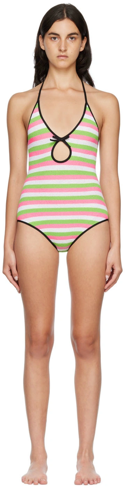 Shop Cormio Pink & Green Melissa One-piece Swimsuit In Apple/white/hydrange