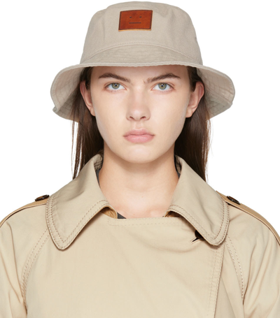 Shop Acne Studios Beige Leather Patch Bucket Hat In Ady Mushroom Beige