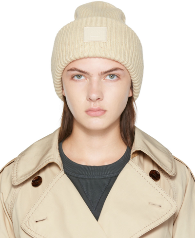Shop Acne Studios Off-white Patch Beanie In 633 Oatmeal Melange
