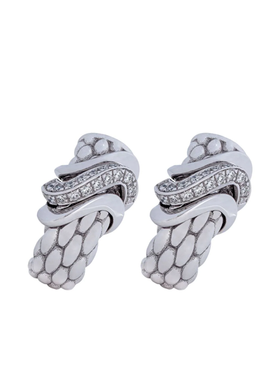 Shop Fope 18kt White Gold Pavé Set Diamond Huggie Hoop Earrings In Silver