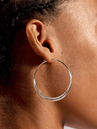 Shop Monica Vinader Deia Chamfered Hoop Earrings In Silver