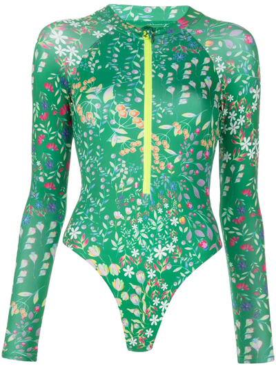 Shop Cynthia Rowley Floral-print Surf-suit In Multicolour