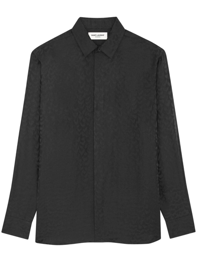 Shop Saint Laurent Silk Patterned Jacquard Shirt In Black