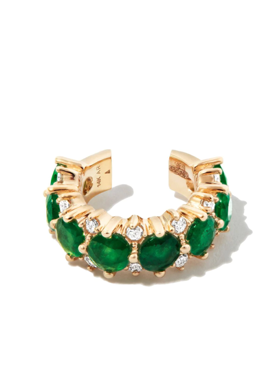 Shop Adina Reyter 14kt Yellow Gold Emerald And Diamond Ear Cuff