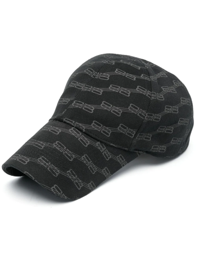 Shop Balenciaga Monogram-print Cotton Cap In Black