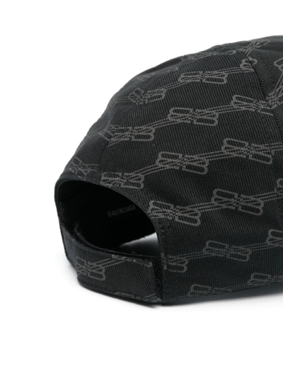 Shop Balenciaga Monogram-print Cotton Cap In Black