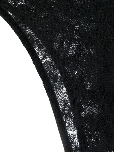 Shop Balenciaga V Slip Stretch-lace Thong In Black