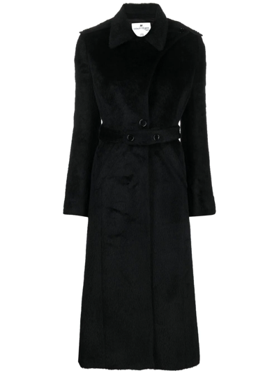 Shop Courrèges Boucle Knit Belted Coat In Black