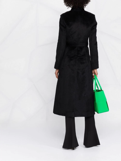 Shop Courrèges Boucle Knit Belted Coat In Black