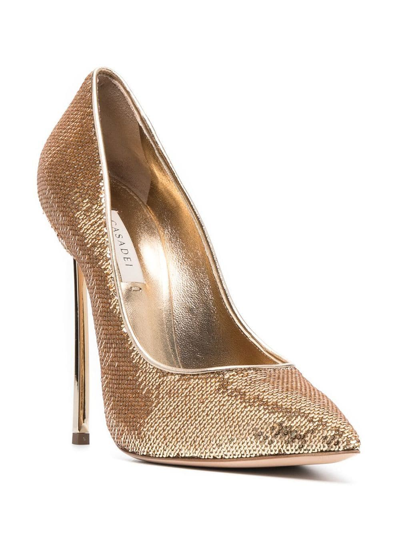 Shop Casadei Sequin-embellished 115mm Heel Pumps In Gold