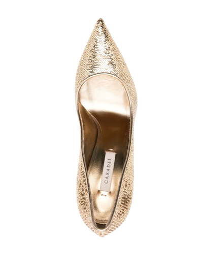 Shop Casadei Sequin-embellished 115mm Heel Pumps In Gold