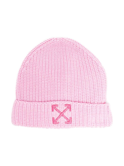 Off-white Girls Pink Cotton-knit Arrow Beanie Hat In Pink