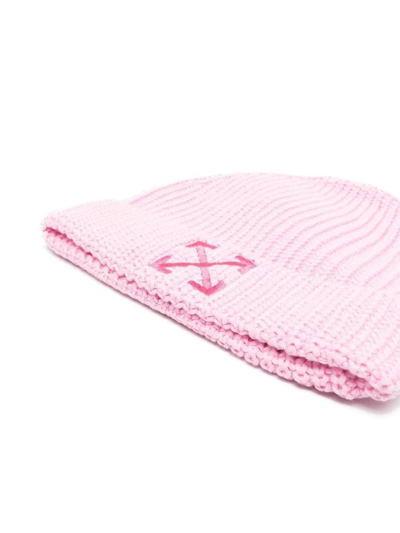 Off-white Girls Pink Cotton-knit Arrow Beanie Hat In Pink