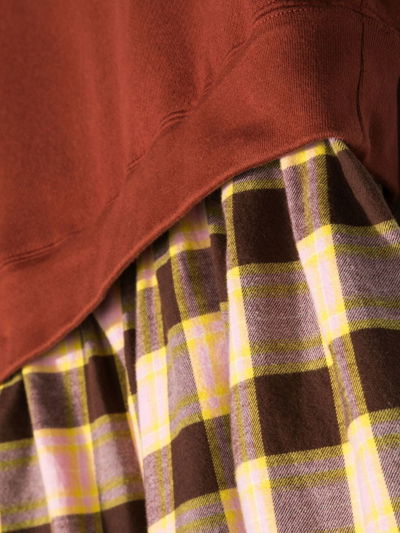 Shop Palm Angels Logo-print Plaid Hoodie Panelled Dress In Brown