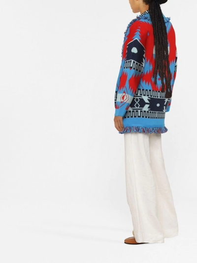 Alanui Intarsia-knit Belted-waist Cardigan In Red