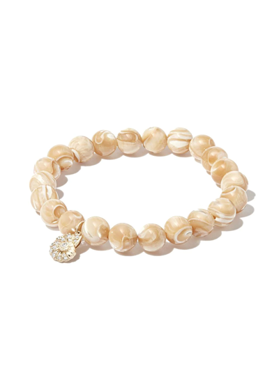 Sydney Evan 14k Yellow Gold Shell Mother Of Pearl Diamond Beaded Bracelet In Gold