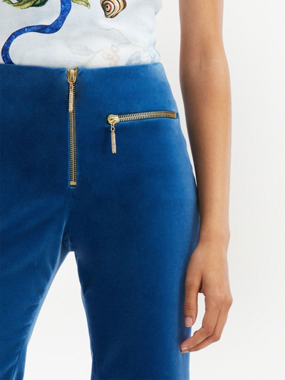 Shop Oscar De La Renta Velvet Mid-rise Flared Trousers In Blue