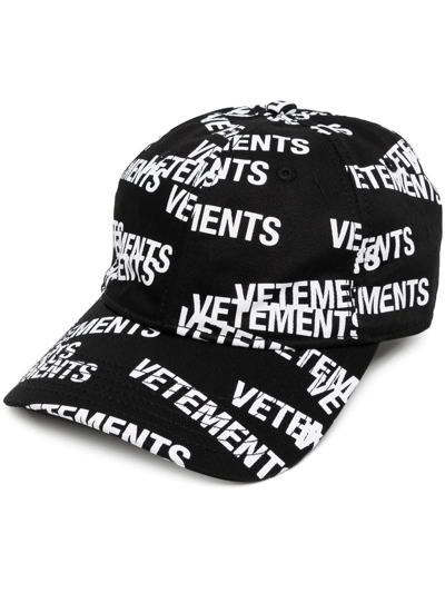 Shop Vetements All-over Logo Print Cap In Black