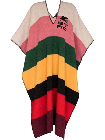 Shop Etro Embroidered-logo Striped Poncho In Green