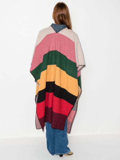 Shop Etro Embroidered-logo Striped Poncho In Green