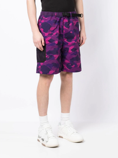 Shop Bape Black *a Bathing Ape® Bape Camouflage-print Cargo Shorts In Purple