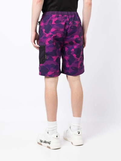 Shop Bape Black *a Bathing Ape® Bape Camouflage-print Cargo Shorts In Purple