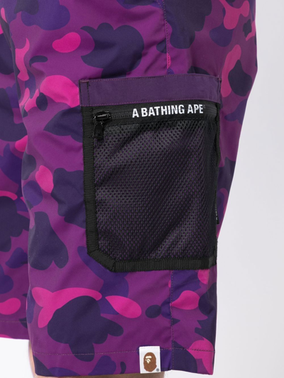 Shop Bape Black *a Bathing Ape® Bape Camouflage-print Cargo Shorts In Purple