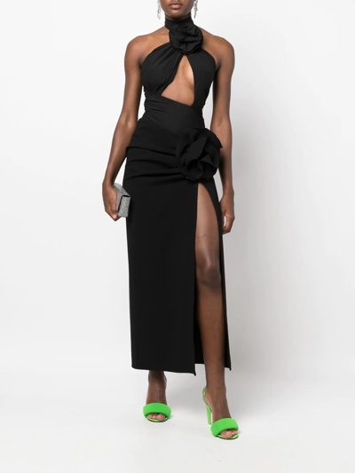 Magda Butrym Cutout Embellished Stretch-crepe Halterneck Bodysuit In Black