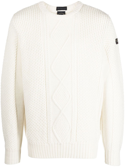 Shop Paul & Shark Cable-knit Long-sleeved Jumper In Neutrals
