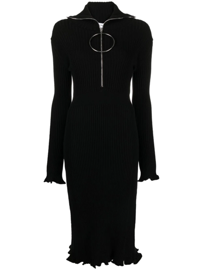 Shop Rabanne Ribbed-knit Midi Dress In Black