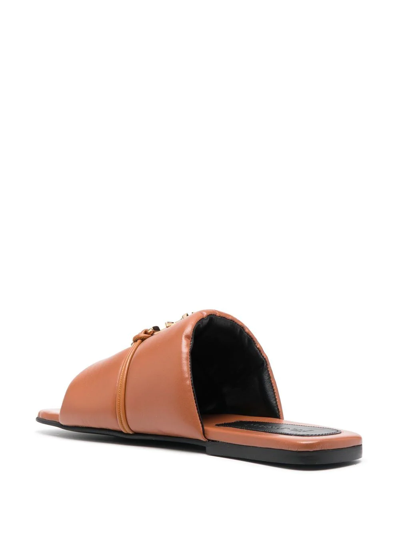 Shop Jw Anderson Jw Anchor Plaque Slide Sandals In Brown