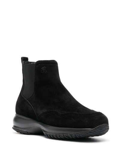 Shop Hogan Interactive Leather Chelsea Boots In Black