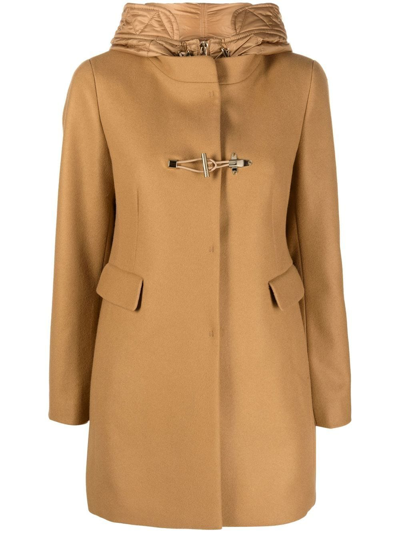Shop Fay Hooded Duffle Coat In Brown