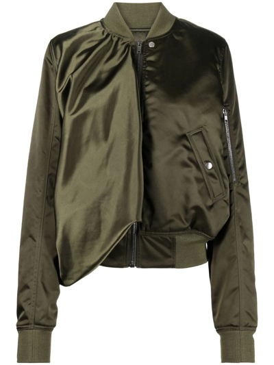 Shop Rick Owens Asymmetric Bomber Jacket In Green