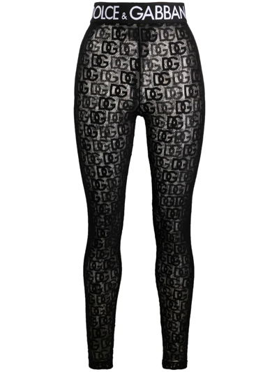 Shop Dolce & Gabbana Logo-print Sheer Leggings In Black