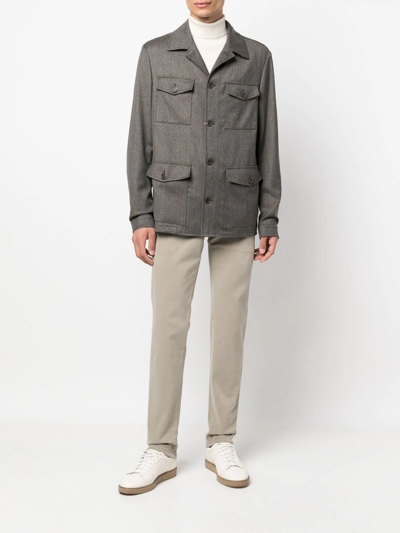 Canali Kei Slim-fit Tapered Stretch-cotton Twill Suit Trousers In Neutrals