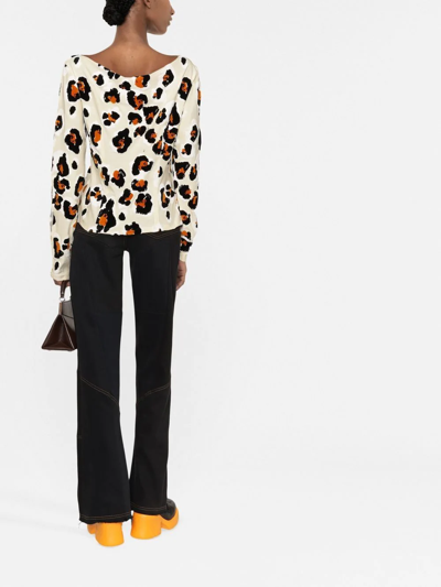 Shop Marni Leopard-print Off Shoulder T-shirt In Neutrals