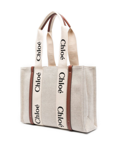 Shop Chloé Woody Logo-print Tote Bag In Neutrals