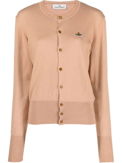 Shop Vivienne Westwood Bea Orb-embroidered Cardigan In Neutrals