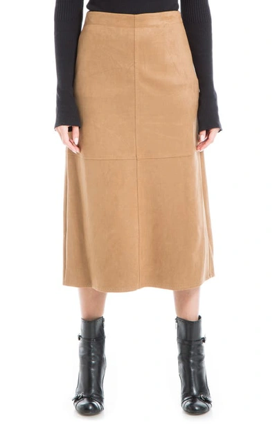 Maxstudio Faux Suede A-line Midi Skirt In Vicuna